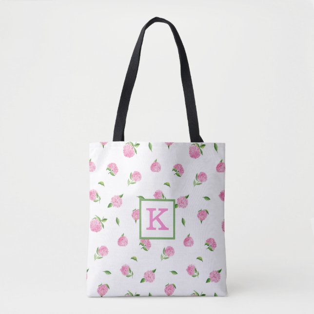 Bolsa Tote Hydrangas Rosa De Aquarela Monograma (Frente)
