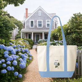 Bolsa Tote Hydrangea Azul Flor de Bloom Contraste Trim Barco