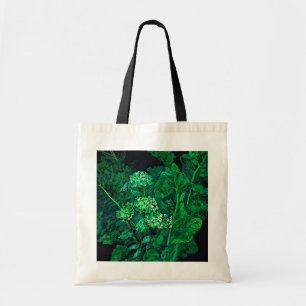Bolsa Tote Hydrangea e Horseradish Floral Art Black & Green
