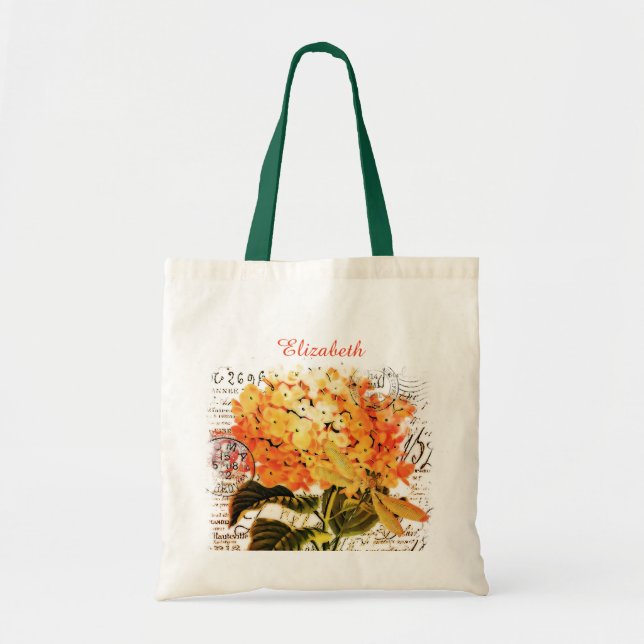 Bolsa Tote Hydrangea laranja personalizada e tote de libélula (Frente)