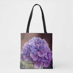 Bolsa Tote Hydrangea roxa na fotografia de Mason Jar