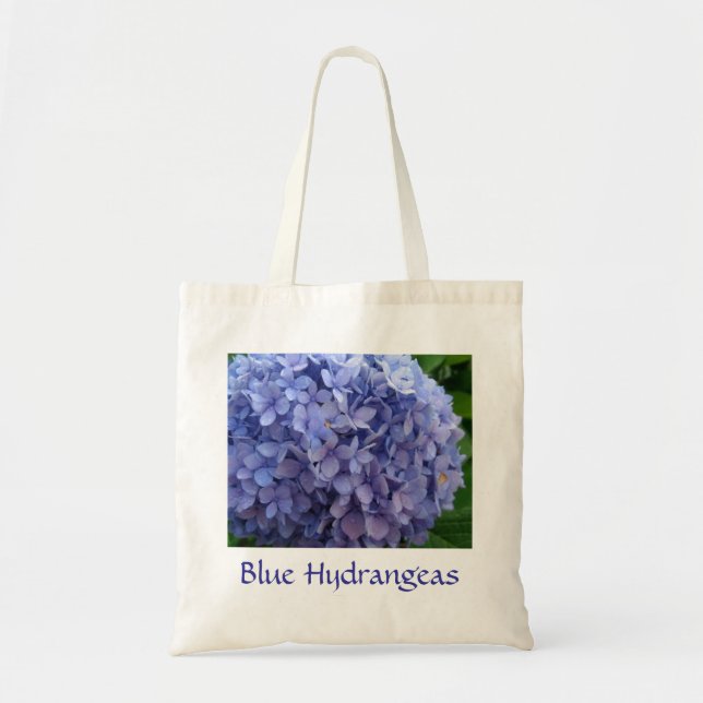 Bolsa Tote Hydrangeas azuis com a sacola azul da beira (Frente)
