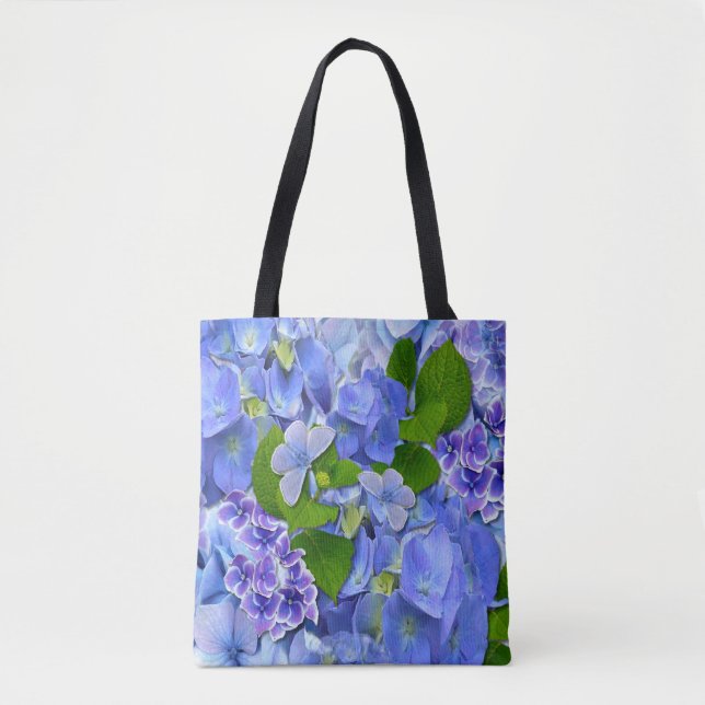 Bolsa Tote Hydrangeas azuis e borboletas (Frente)