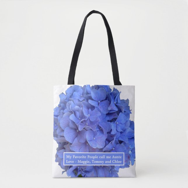 Bolsa Tote Hydrangeas florais elegantes de periguito azul (Frente)
