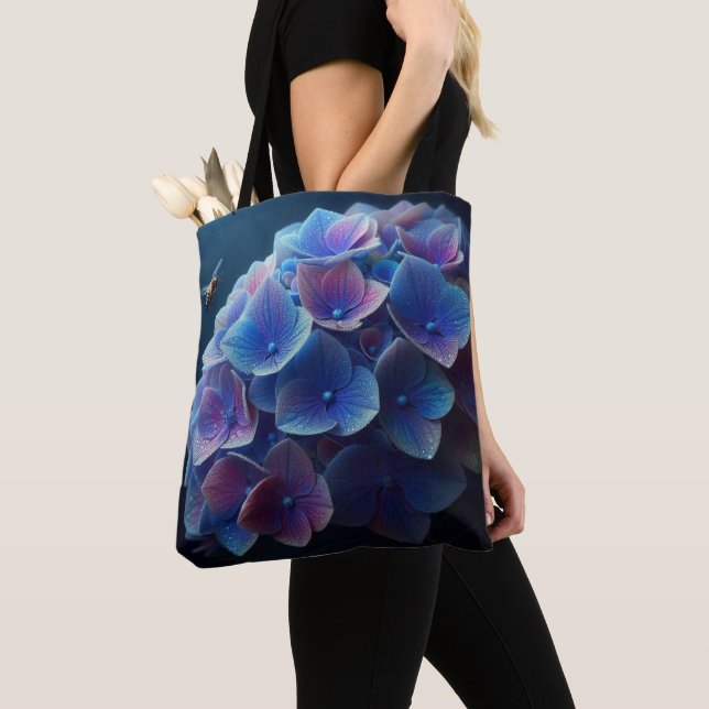 Bolsa Tote Hydrangeas Floral Purple e Blue (Close Up)