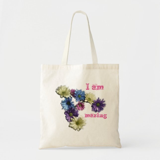 Bolsa Tote I am Amazing flower affirmation (Frente)