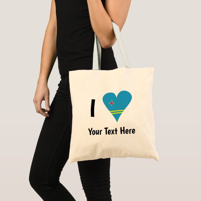 Bolsa Tote I (Aruban Flag Heart Love) Seu Texto (Frente (produto))