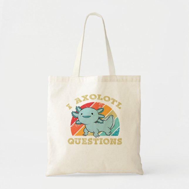 Bolsa Tote I Axolotl Perguntas Camiseiros Meninos Retro Cute  (Frente)