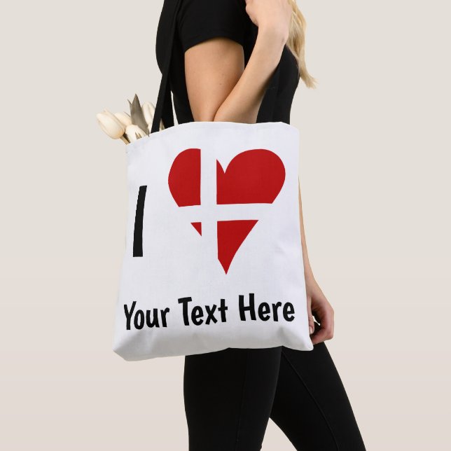 Bolsa Tote I (Funky Heart Shaped Danish Flag) Your Text (Close Up)