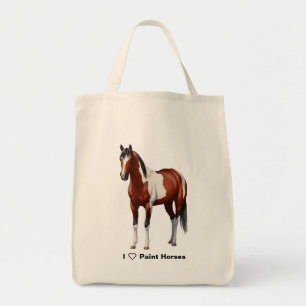 Bolsa Tote I Heart (Love) Paint Horses Bay Pinto