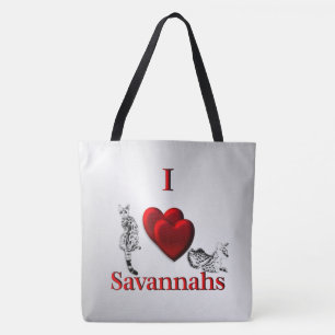 Bolsa Tote I Heart Savannah Cat Silver