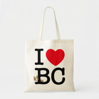 Bolsa Tote I love border collie! バッグ (レッド立ち耳)