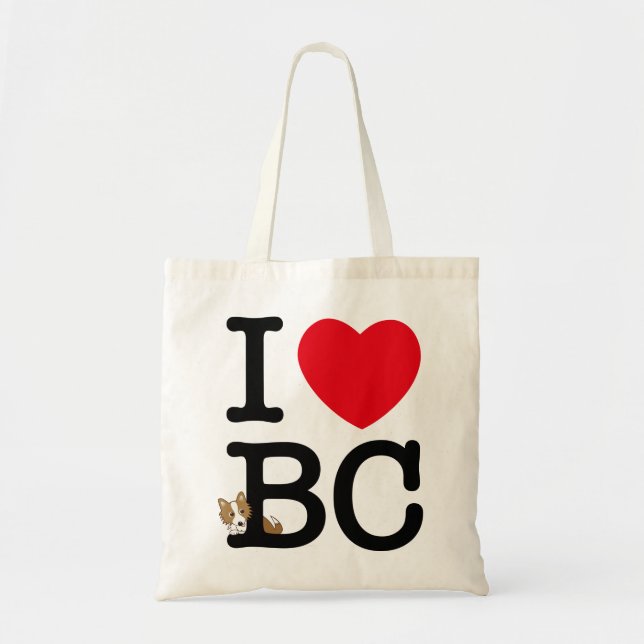 Bolsa Tote I love border collie! バッグ (レッド立ち耳） (Frente)