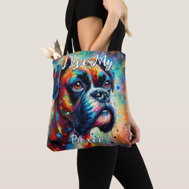 Bolsa Tote I Love My Boxer Pop Art Dog Personalized (Close Up)