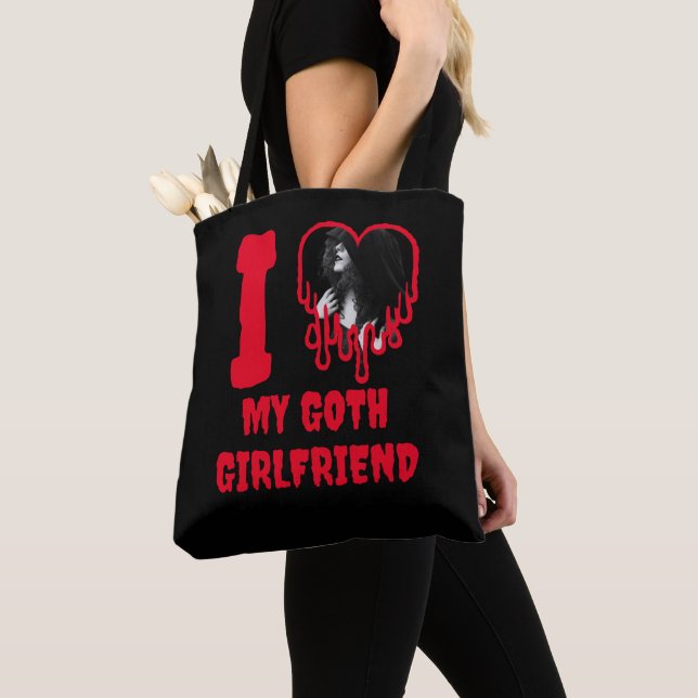 Bolsa Tote I Love My Goth Girlfriend Dripping Red Heart Photo (Close Up)