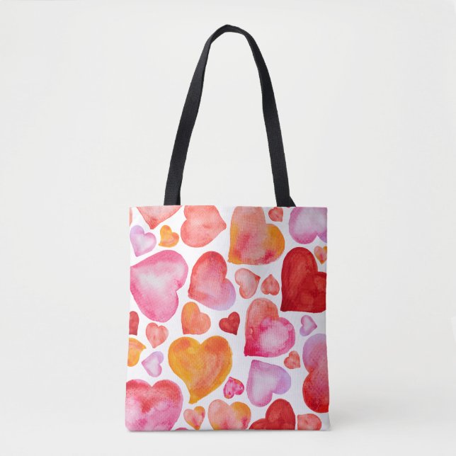 Bolsa Tote I love you watercolor hearts (Frente)