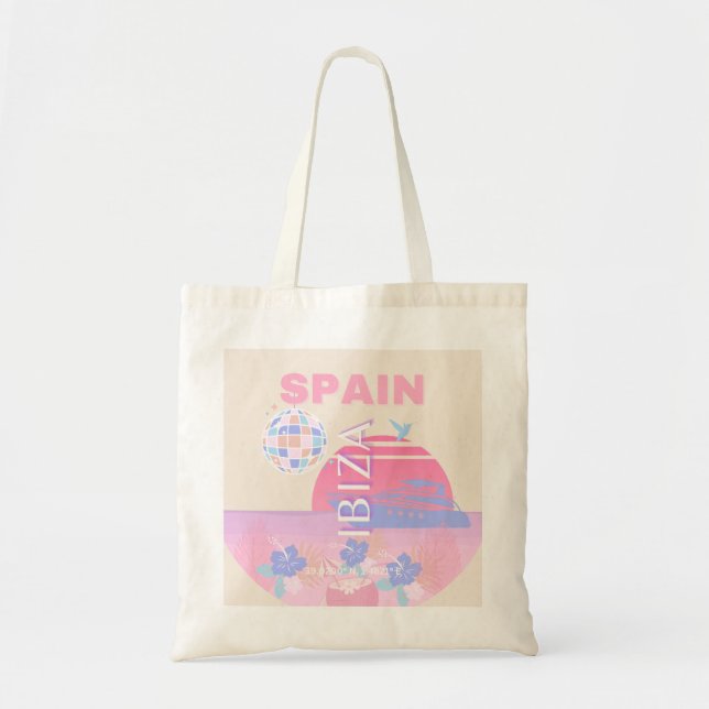 Bolsa Tote Ibiza, Espanha, Arte de Viagem, Arte de Esquema, R (Frente)