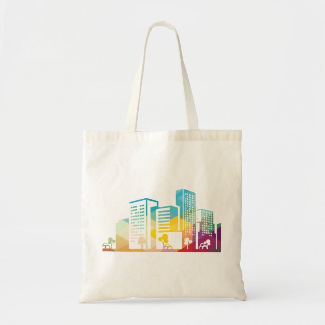 Bolsa Tote ícone do edifício da paisagem urbana da silhueta (Frente)