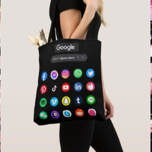 Bolsa Tote Ícones da mídia social de tendência Bar de pesquis