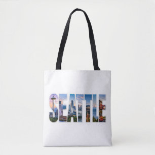 Bolsa Tote Ícones da Silhueta da Cidade de Seattle Marcos Icô