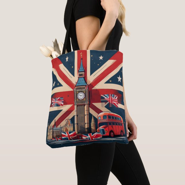 Bolsa Tote Ícones de Londres com Union Jack e Big Ben (Close Up)