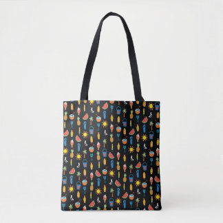 Bolsa Tote Ícones de verão preto sem costura