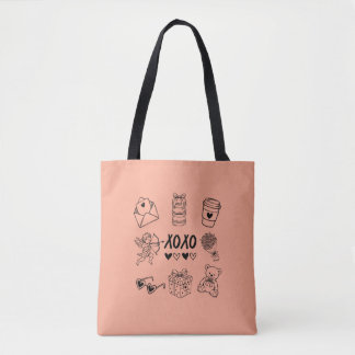 Bolsa Tote Ícones Modernos de São Valentim Desenhados à Mão