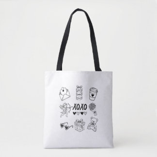 Bolsa Tote Ícones Modernos de Valentine Desenhados à Mão