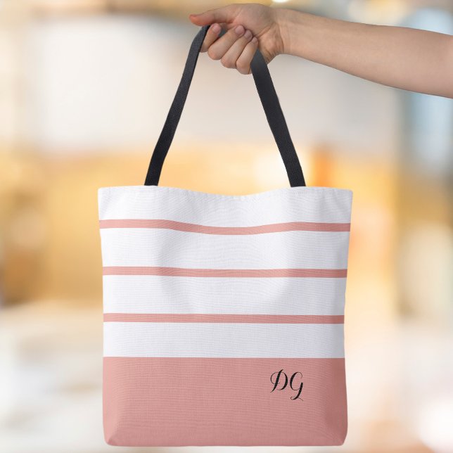 Bolsa Tote Ícones Vermelhos Modernos Elegantes Rasgos Monogra (Elegant Modern Bold Stripes Monogram Initials Pink & White Canvas Shopping Shoulder Tote Bag)