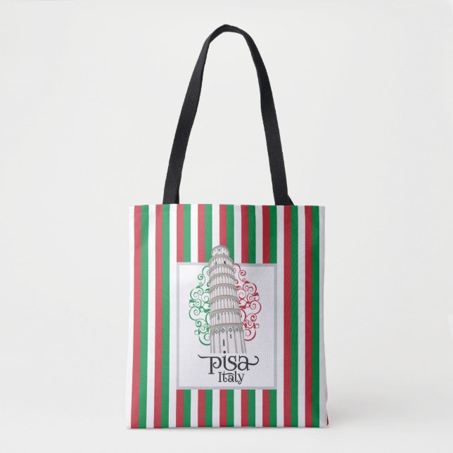 Bolsa Tote Iconic Landmark Pisa Tower with Floral Design (Frente)