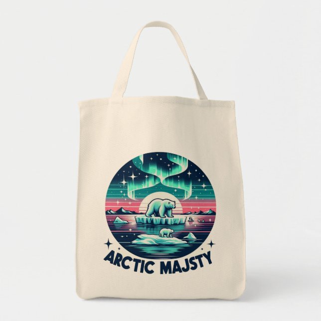 Bolsa Tote Icy Blue Retro Polar Bear, Majestade (Frente)