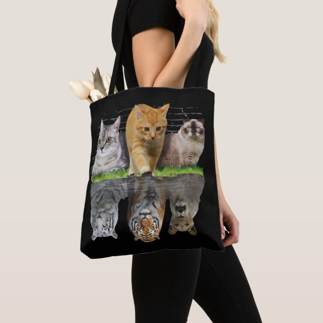 Bolsa Tote Ideia de Design de Presente de Reflexão de Gato Di (Close Up)