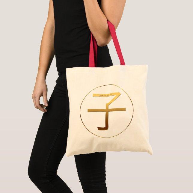 Bolsa Tote Ideograma Dourado de ano de rato chinês Zodiata Bi (Frente (produto))