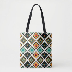 Bolsa Tote Ikat geométrico, textura tribal folclórica.