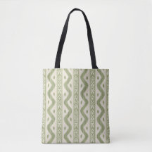 Bolsa Tote Ikat Verde e Creme, Listra Tecida