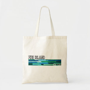 Bolsa Tote Ilha de Fogo NY azul verde design abstrato vintage