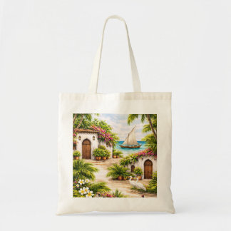 Bolsa Tote Ilha de Lamu Quênia Aldeia Tropical de Dhow na Pra
