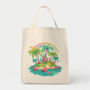 Bolsa Tote Ilha Tropical com Palmeiras e Arco-Íris
