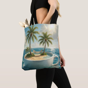 Bolsa Tote Ilha Tropical Com Rede de Descanso numa Xícara de