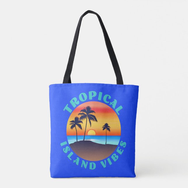 Bolsa Tote Ilhas Tropicais Vibes, Sunset com Palmeiras (Verso)
