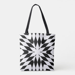Bolsa Tote Ilusão Óptica Geométrica Moderna em Preto e Branco