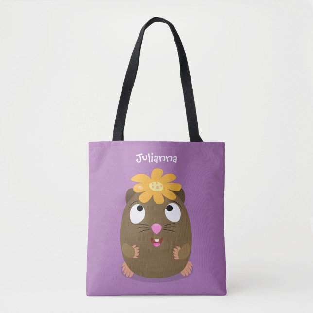 Bolsa Tote Ilustração animada feliz cota-guiné (Frente)