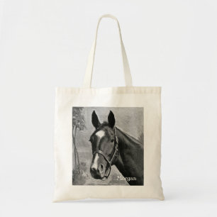 Bolsa Tote Ilustração antiga preto e branco do cavalo do