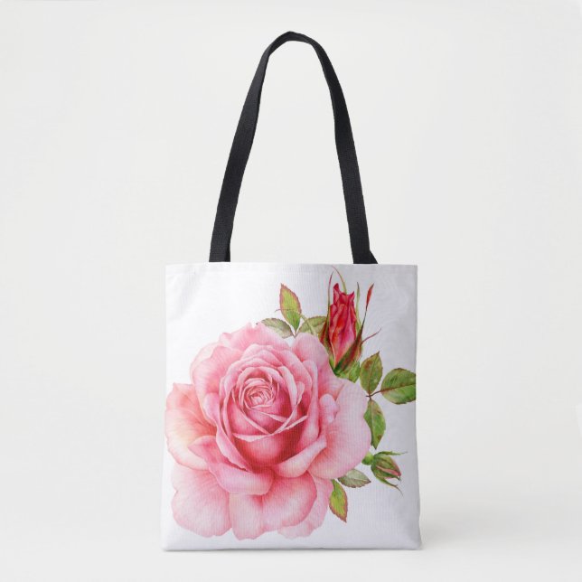 Bolsa Tote Ilustração aquosa de uma delicada rosa wi (Frente)
