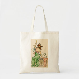 Bolsa Tote Ilustração Art Nouveau Vintage de Senhora com Cham
