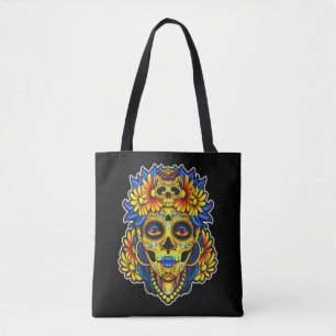 Bolsa Tote Ilustração Artística de Caveira de Açúcar para Des