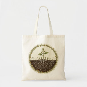 Bolsa Tote Ilustração artística de planta botânica com raízes