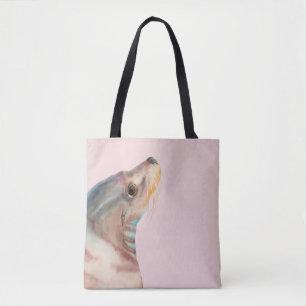 Bolsa Tote Ilustração bonito da aguarela do leão de mar