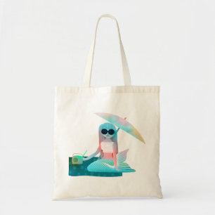 Bolsa Tote Ilustração bonito do dia das sereias na praia