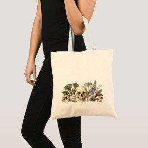 Bolsa Tote Ilustração Botânica de Crânio de Jardim de Veneno